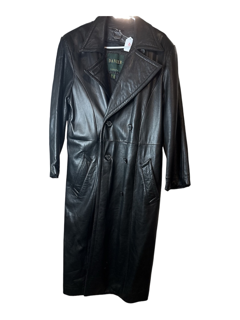 Danier Black Leather Double-Breasted Long Coat
